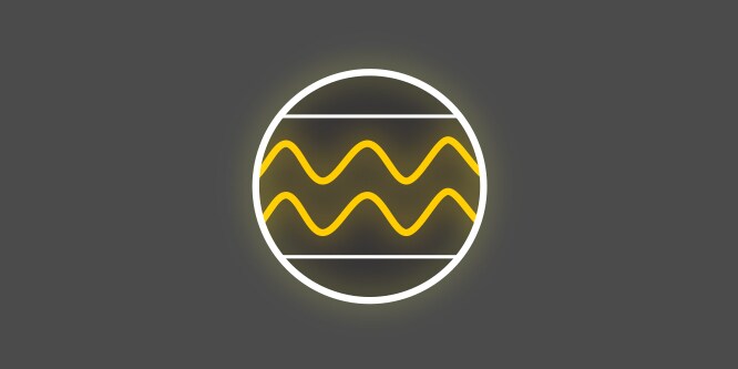 Gelb-weißes Symbol mit gelben Zickzacklinien innerhalb eines Kreises, vor dunkelgrauem Hintergrund, das Komfortband und Silikon-Noppen darstellt.
